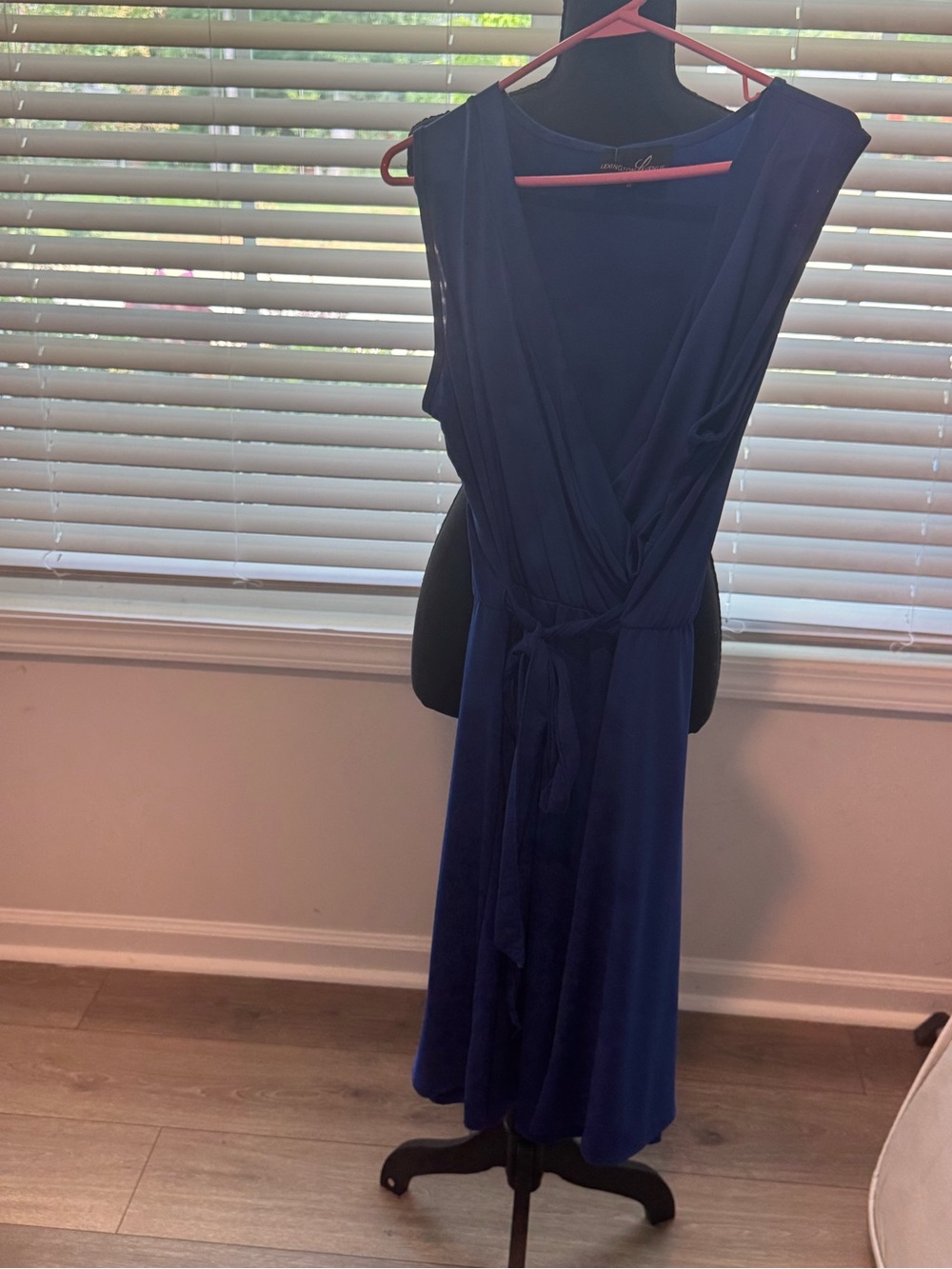 Sleeveless Midi Wrap Dress with Tie Waist in Navy Blue